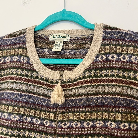 Vintage L.L. Bean Sweater Womens Large Nordic Wool Silk Fair Isle Zip Cardigan - Picture 5 of 16